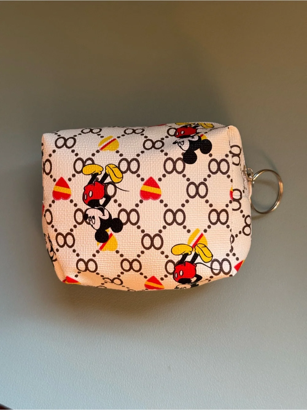 NWT Cartoon Mouse Print Bag Charm Keychain Coin Pouch Zipper Mini White